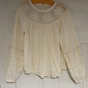 Anthropologie embroidery and Lace Blouse cream colored blouse